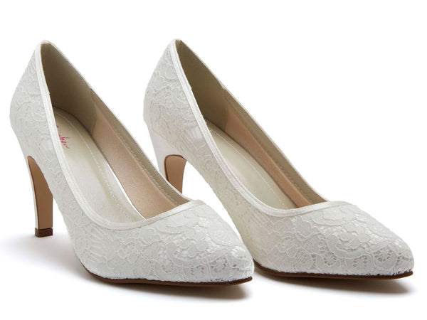 ALEXIS - Ivory Luxury Lace Court Shoes