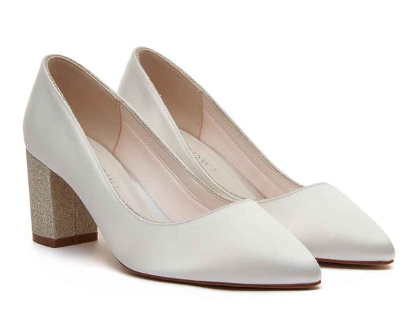 BAMBI - Ivory Satin & Shimmer Heel Court Shoe