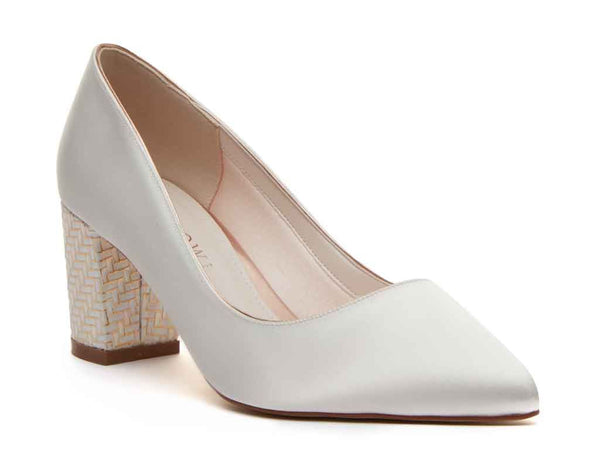 BAMBI - Ivory Satin & Parquet Heel Court Shoe