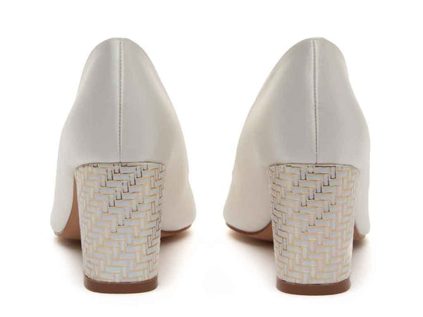 BAMBI - Ivory Satin & Parquet Heel Court Shoe