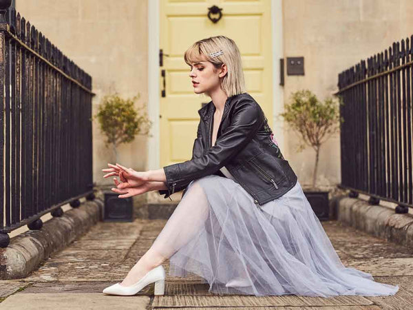 BAMBI - Ivory Satin & Parquet Heel Court Shoe