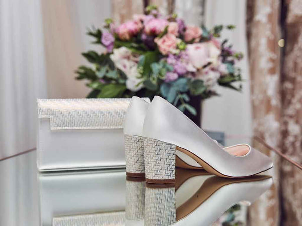 BAMBI - Ivory Satin & Parquet Heel Court Shoe
