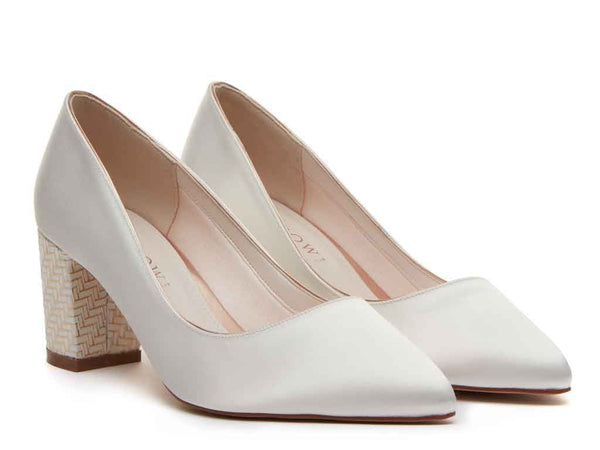 BAMBI - Ivory Satin & Parquet Heel Court Shoe