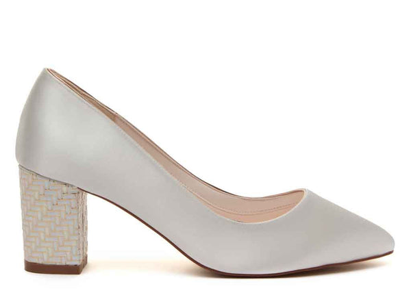 BAMBI - Ivory Satin & Parquet Heel Court Shoe