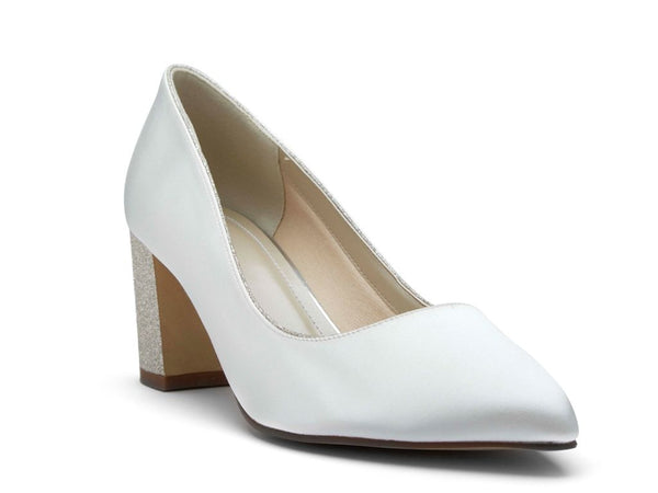 BAMBI - Ivory Satin & Shimmer Heel Court Shoe