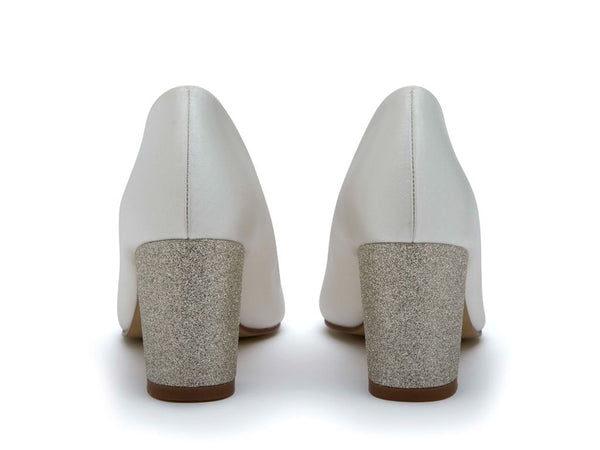 BAMBI - Ivory Satin & Shimmer Heel Court Shoe