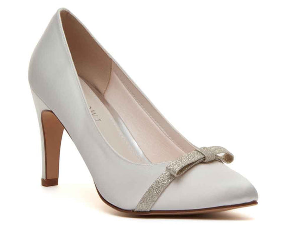 CAPRICE - Ivory Satin & Shimmer Bow Court Shoe