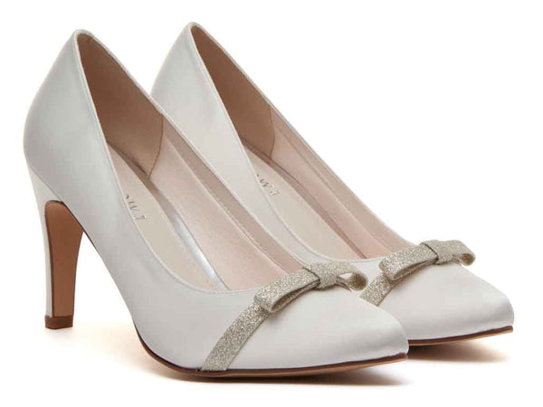 CAPRICE - Ivory Satin & Shimmer Bow Court Shoe