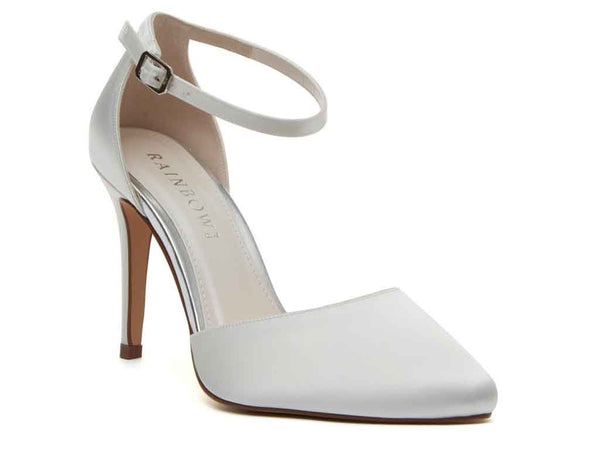CARLY - Ivory Satin Ankle Strap Court Shoe