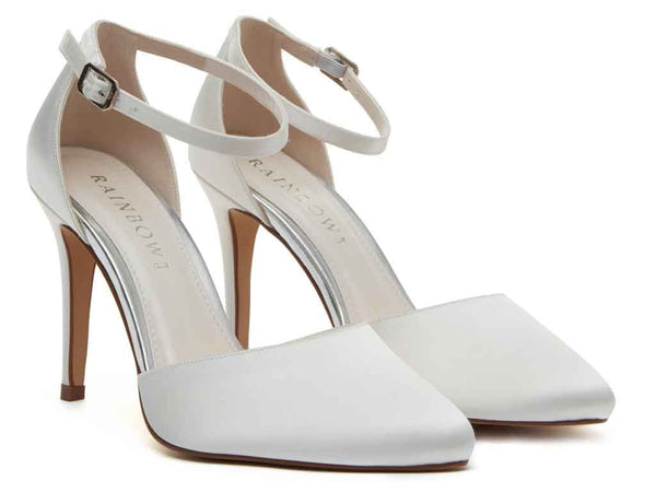 CARLY - Ivory Satin Ankle Strap Court Shoe