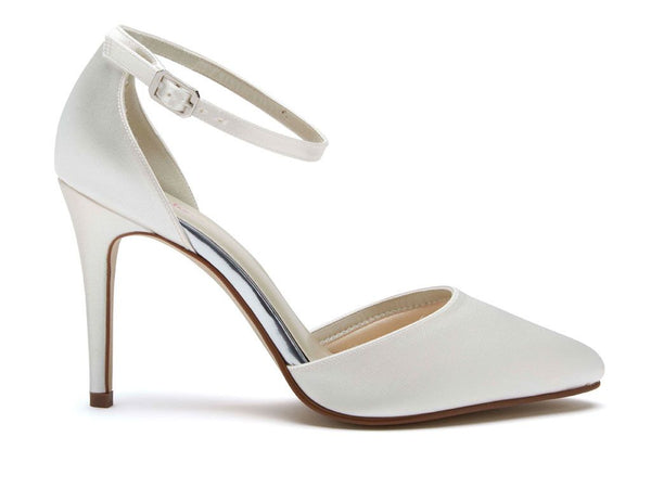 CARLY - Ivory Satin Ankle Strap Court Shoe