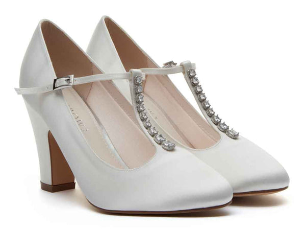FRANKIE - Ivory Satin T-Bar Court Shoe