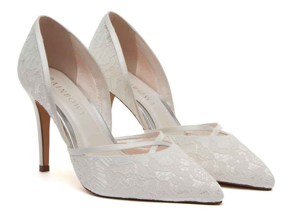 GEORGIA - Ivory Satin & Luxury Lace Court Shoes