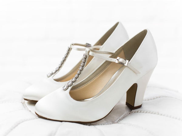 FRANKIE - Ivory Satin T-Bar Court Shoe