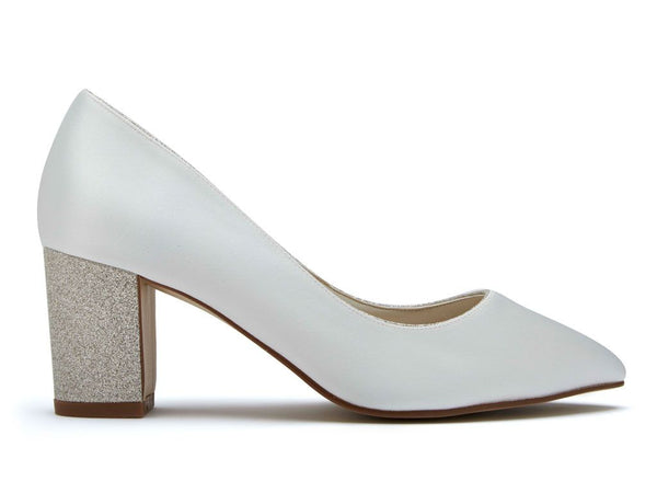 BAMBI - Ivory Satin & Shimmer Heel Court Shoe