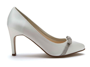CAPRICE - Ivory Satin & Shimmer Bow Court Shoe