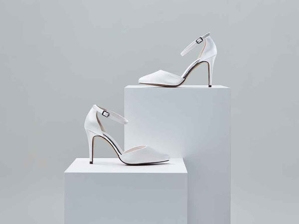 CARLY - Ivory Satin Ankle Strap Court Shoe