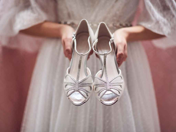 HARLOW - Peep Toe Satin & Silver Fine Shimmer Shoes