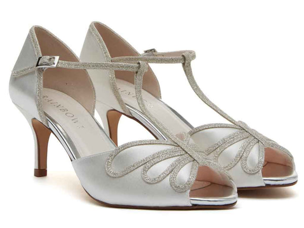 HARLOW - Peep Toe Satin & Silver Fine Shimmer Shoes
