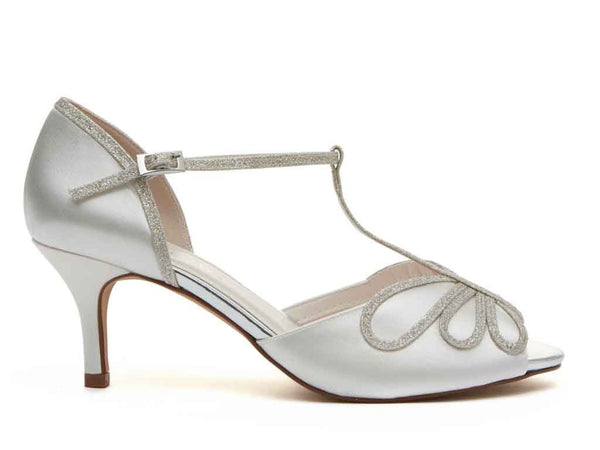 HARLOW - Peep Toe Satin & Silver Fine Shimmer Shoes