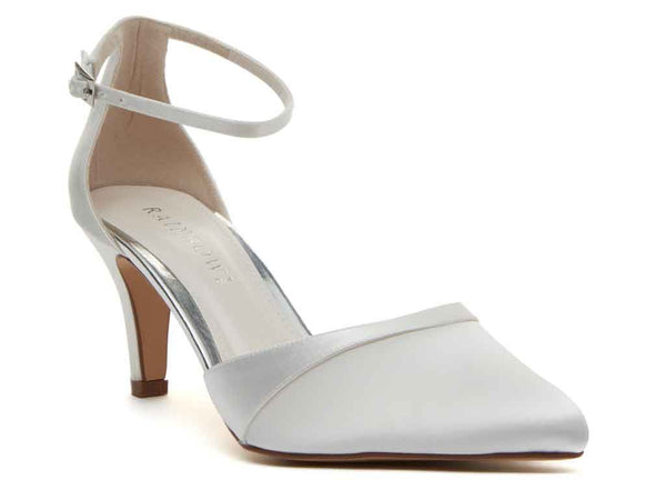 HARPER. - Ivory Satin Ankle Strap Shoes