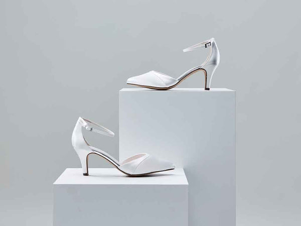 HARPER. - Ivory Satin Ankle Strap Shoes