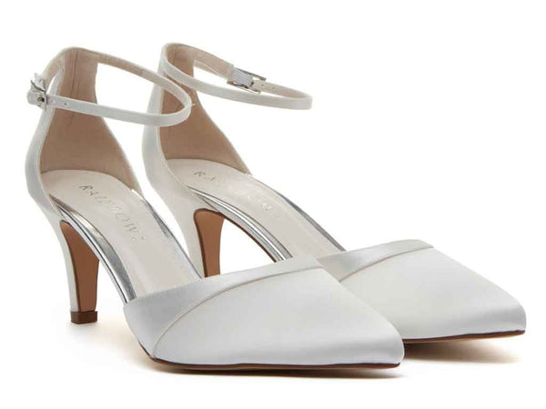 HARPER. - Ivory Satin Ankle Strap Shoes