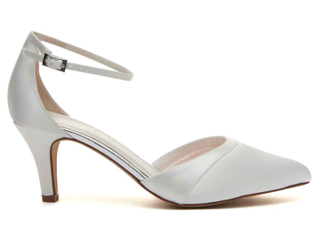 HARPER. - Ivory Satin Ankle Strap Shoes