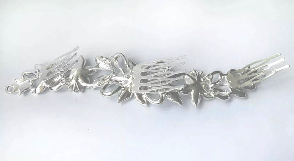 Silver Diamanté Flower Bridal Comb