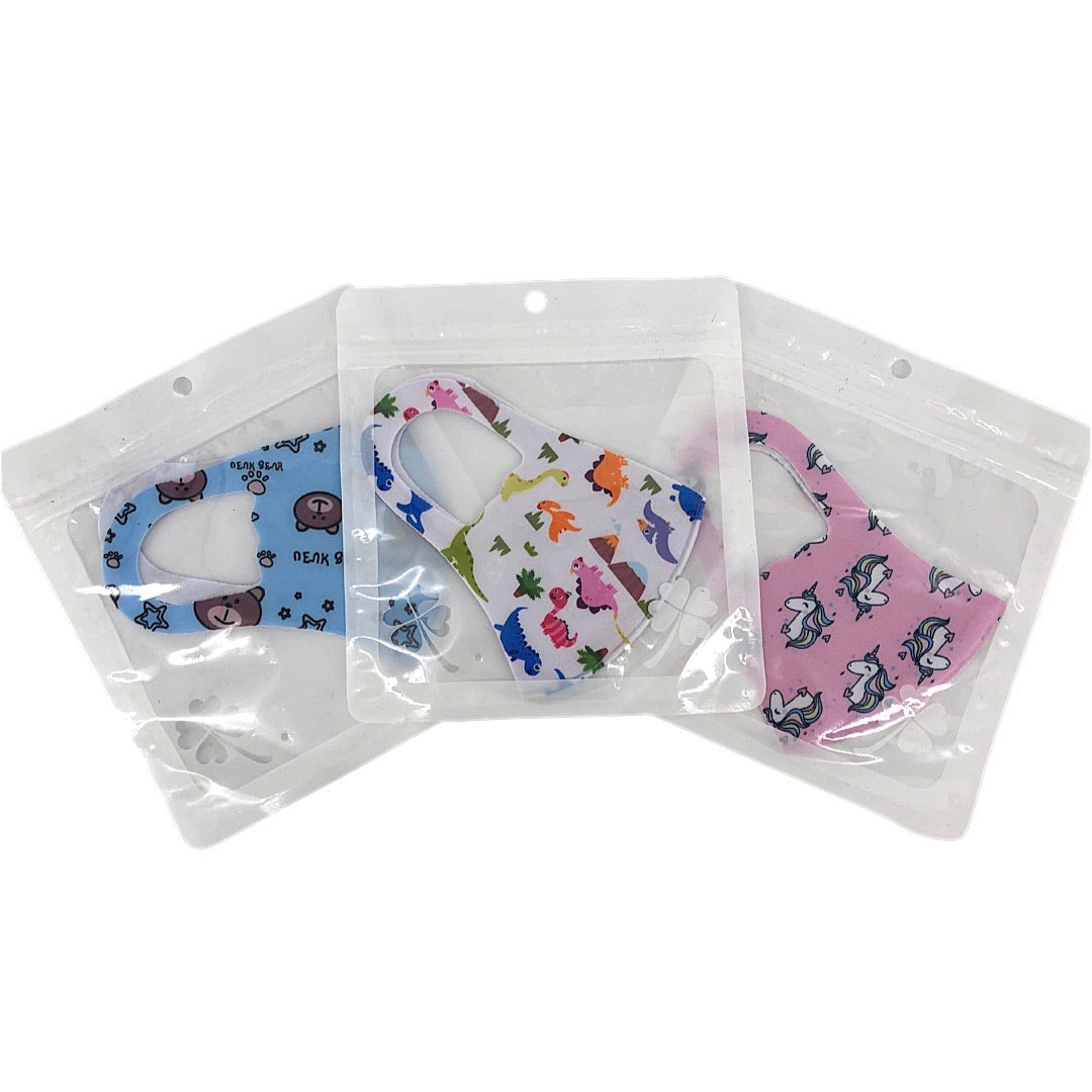 Childrens Cute Face Masks- Unisex/Mixed - Pack Of 3