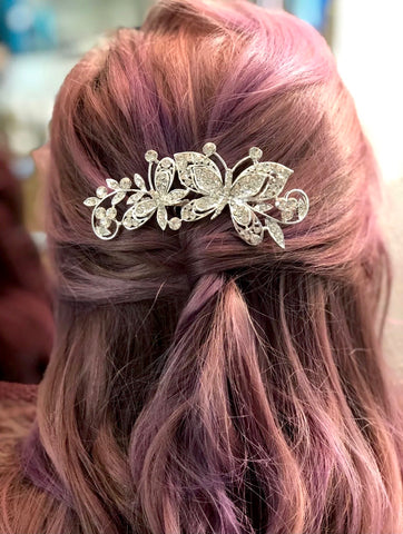Silver Diamanté Large Butterfly Bridal Comb