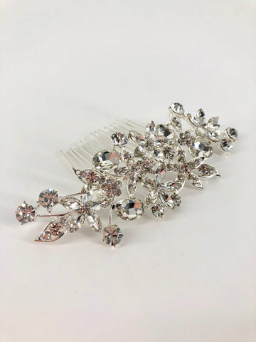 Silver Diamanté Floral Bridal Comb