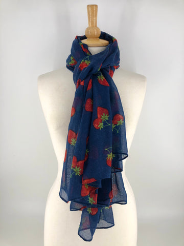 Ladies Long Strawberry Print Scarf