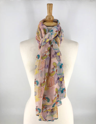 Ladies Long Birdcage Print Scarf