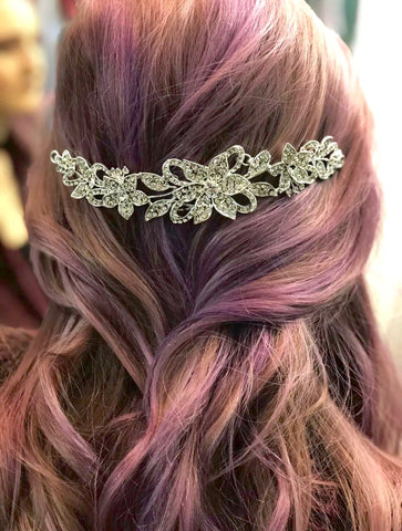Silver Diamanté Flower Bridal Comb