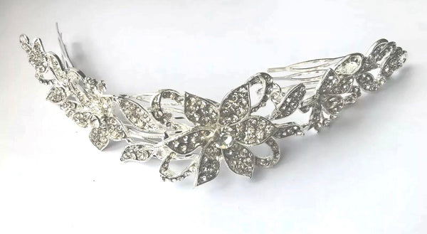 Silver Diamanté Flower Bridal Comb