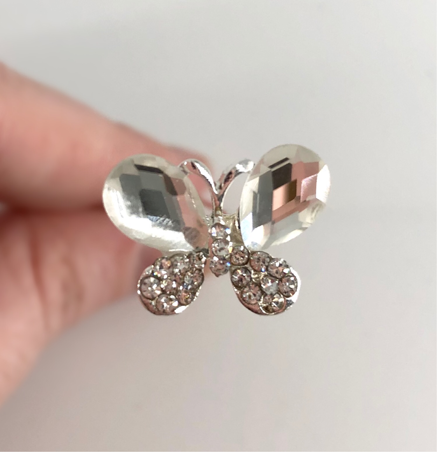Silver Diamanté/Rhinestone Butterfly Hair Pins - Pack of 5
