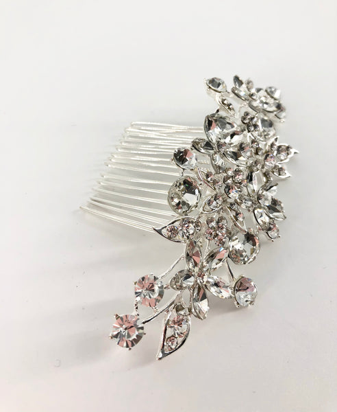 Silver Diamanté Floral Bridal Comb
