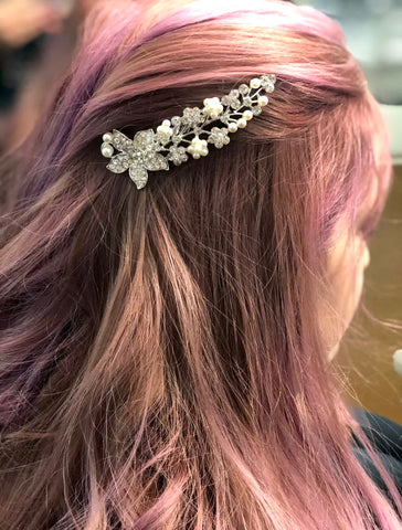 Silver Diamanté/Pearl Flower Bridal Comb