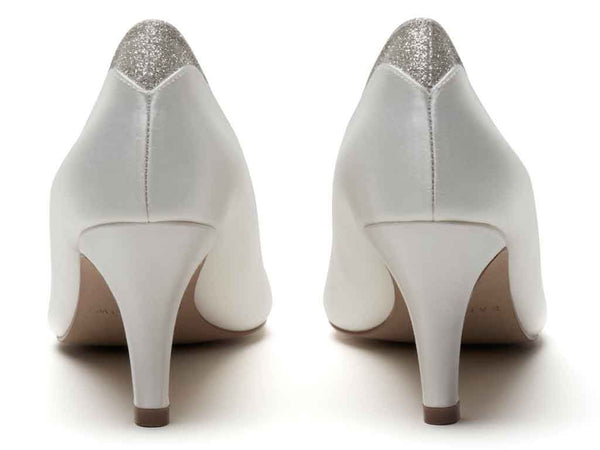 JARA - Ivory Satin & Silver Fine Shimmer Wide Fitting Court Shoes
