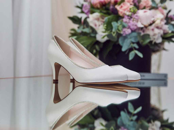 JARA - Ivory Satin & Silver Fine Shimmer Wide Fitting Court Shoes