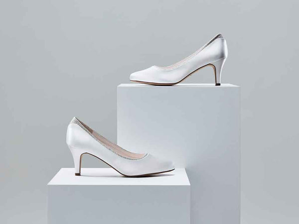 JARA - Ivory Satin & Silver Fine Shimmer Wide Fitting Court Shoes