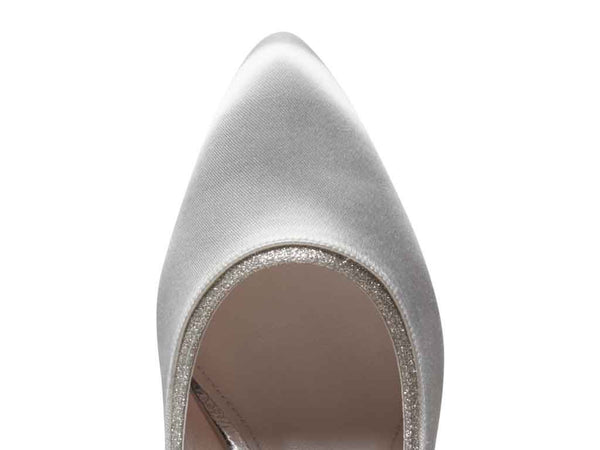 JARA - Ivory Satin & Silver Fine Shimmer Wide Fitting Court Shoes