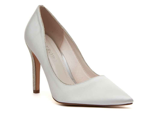KIKI- Ivory Satin & Silver Fine Shimmer Heeled Court Shoe