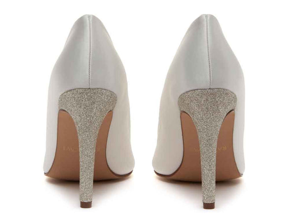 KIKI- Ivory Satin & Silver Fine Shimmer Heeled Court Shoe