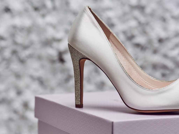 KIKI- Ivory Satin & Silver Fine Shimmer Heeled Court Shoe
