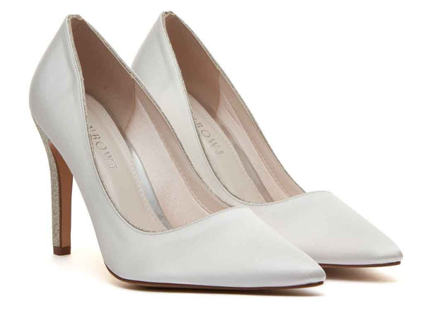 KIKI- Ivory Satin & Silver Fine Shimmer Heeled Court Shoe