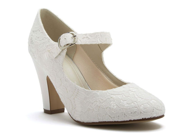 MADELINE - Ivory Lace Mary Jane Shoes