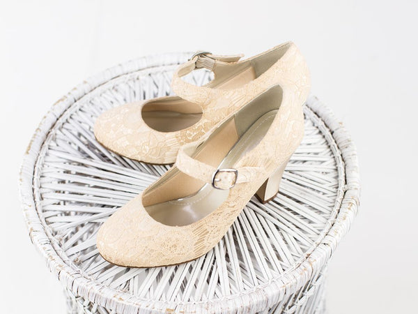 MADELINE - Ivory Lace Mary Jane Shoes