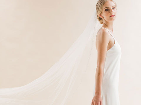 PEONY- Crystal and Pearl Edge Long Veil